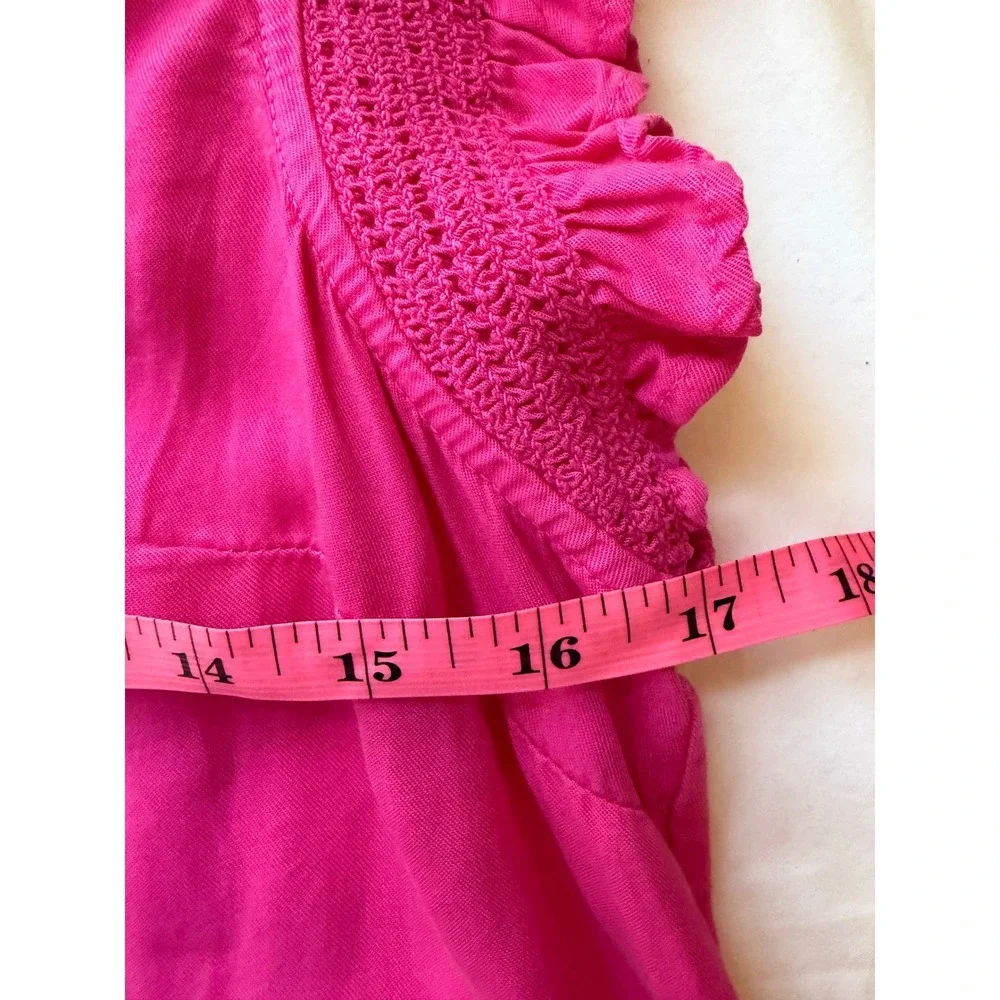Crown & Ivy XSm Cottagecore Hot‎ Pink Tencel Tiered Ruffle Smocked Midi Dress